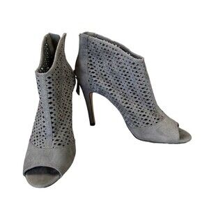 Metaphor Womens Shoes 8.5 M Gray Suede Peep Toe High Heel Ankle Zip-Back Mesh
